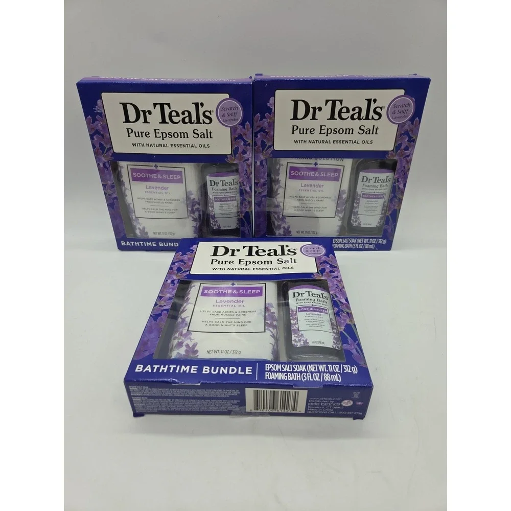 3x Dr Teal's Pure Epsom Salt Soak & Foaming Bath Lavender Essential Oil Gift Set